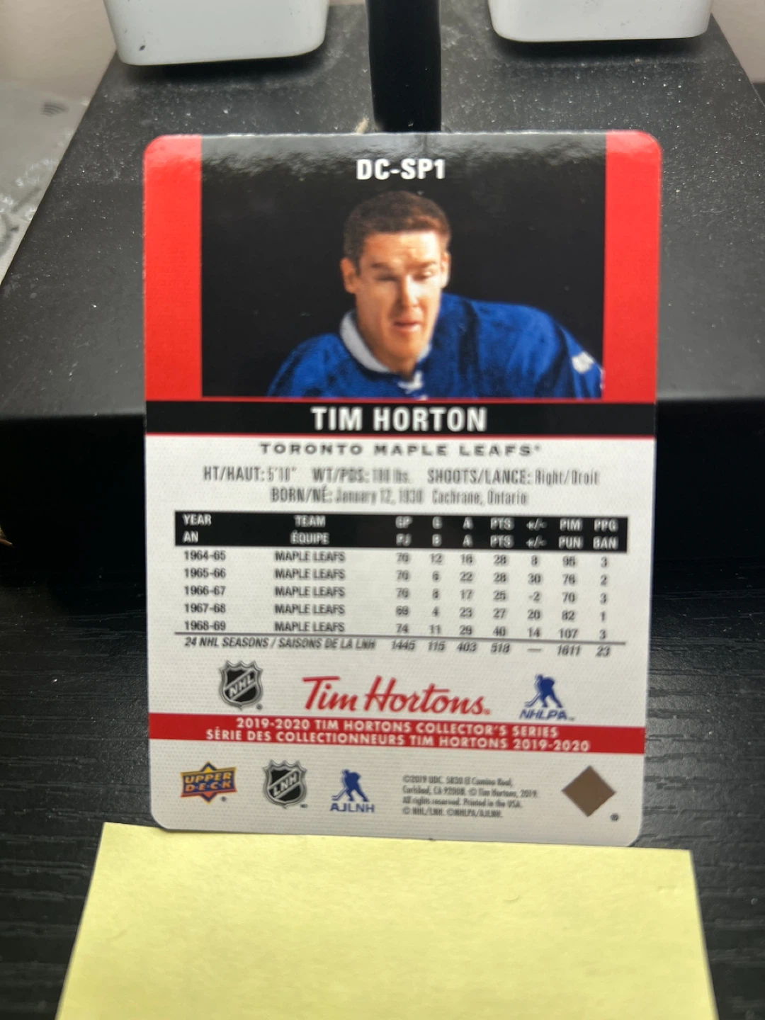 Tim Horton Toronto Maple Leafs Hockey Card - Upper Deck - photo 2