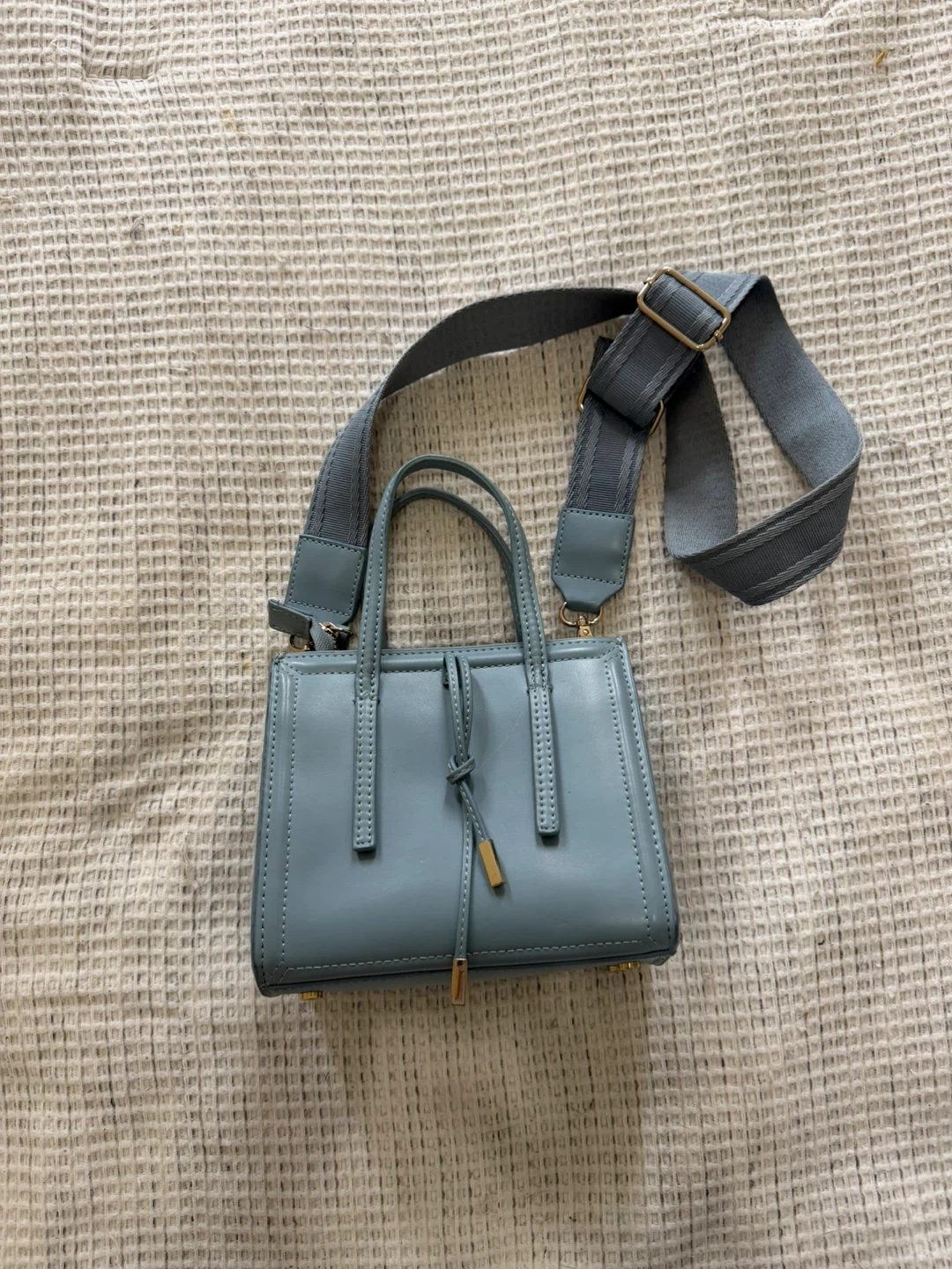 Light Blue Faux Leather Tote Bag - photo 2