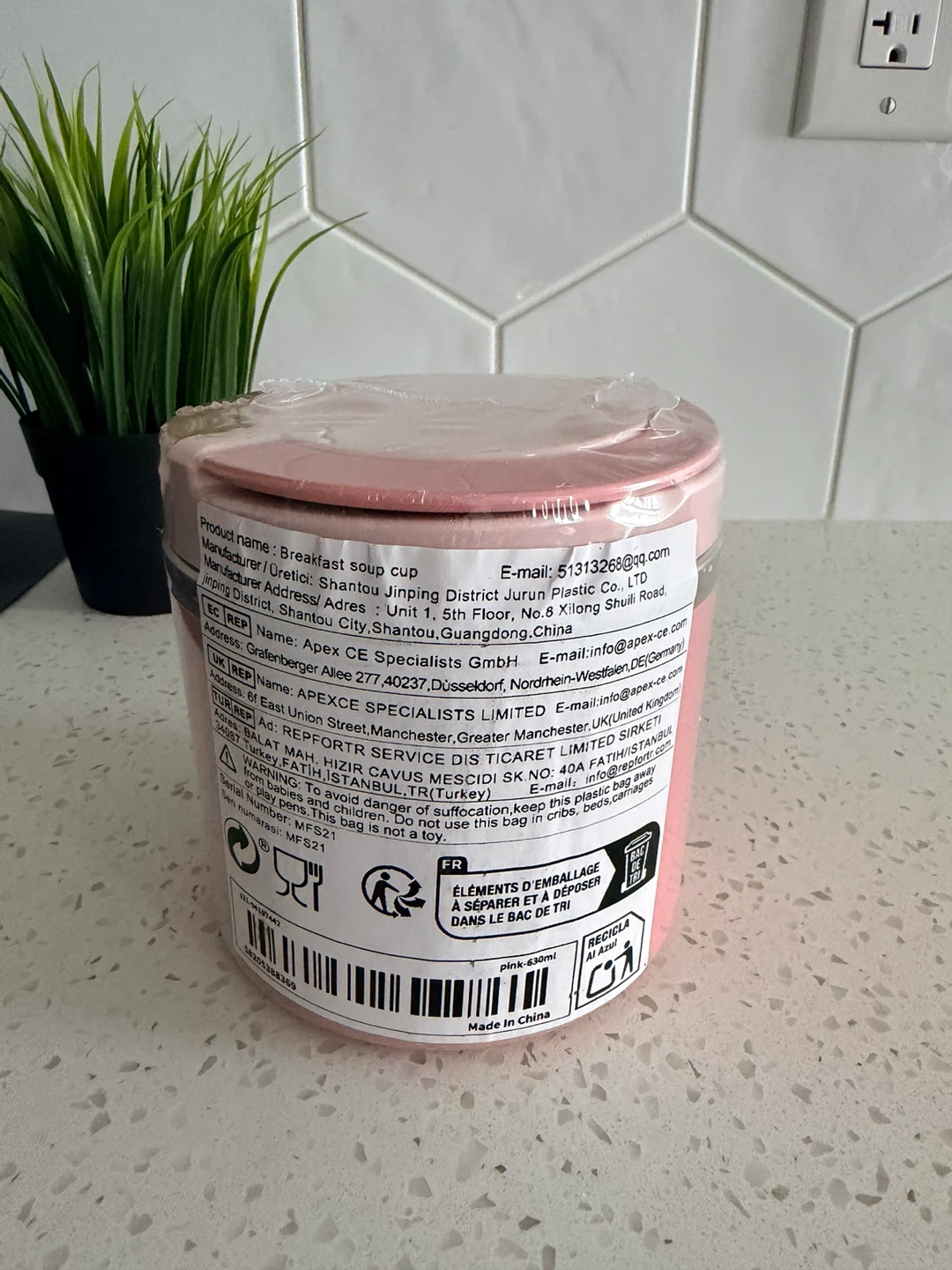 630ml Stainless Steel Food Container Pink Breakfast Soup Cup - photo 3