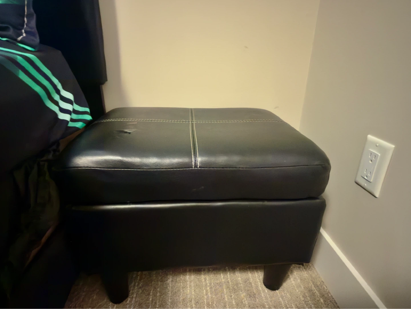 Black Faux Leather Storage Ottoman - photo 3