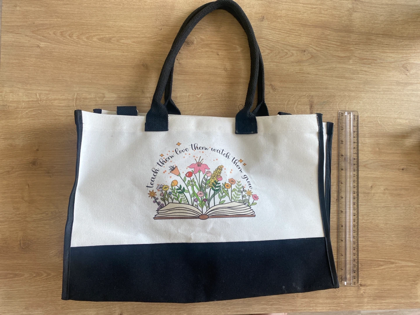 Canvas Tote Bag with Floral Book Design