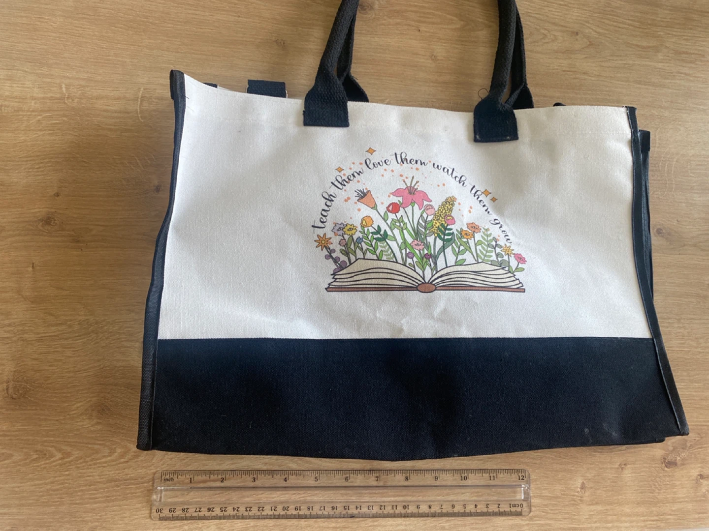 Canvas Tote Bag with Floral Book Design - photo 2