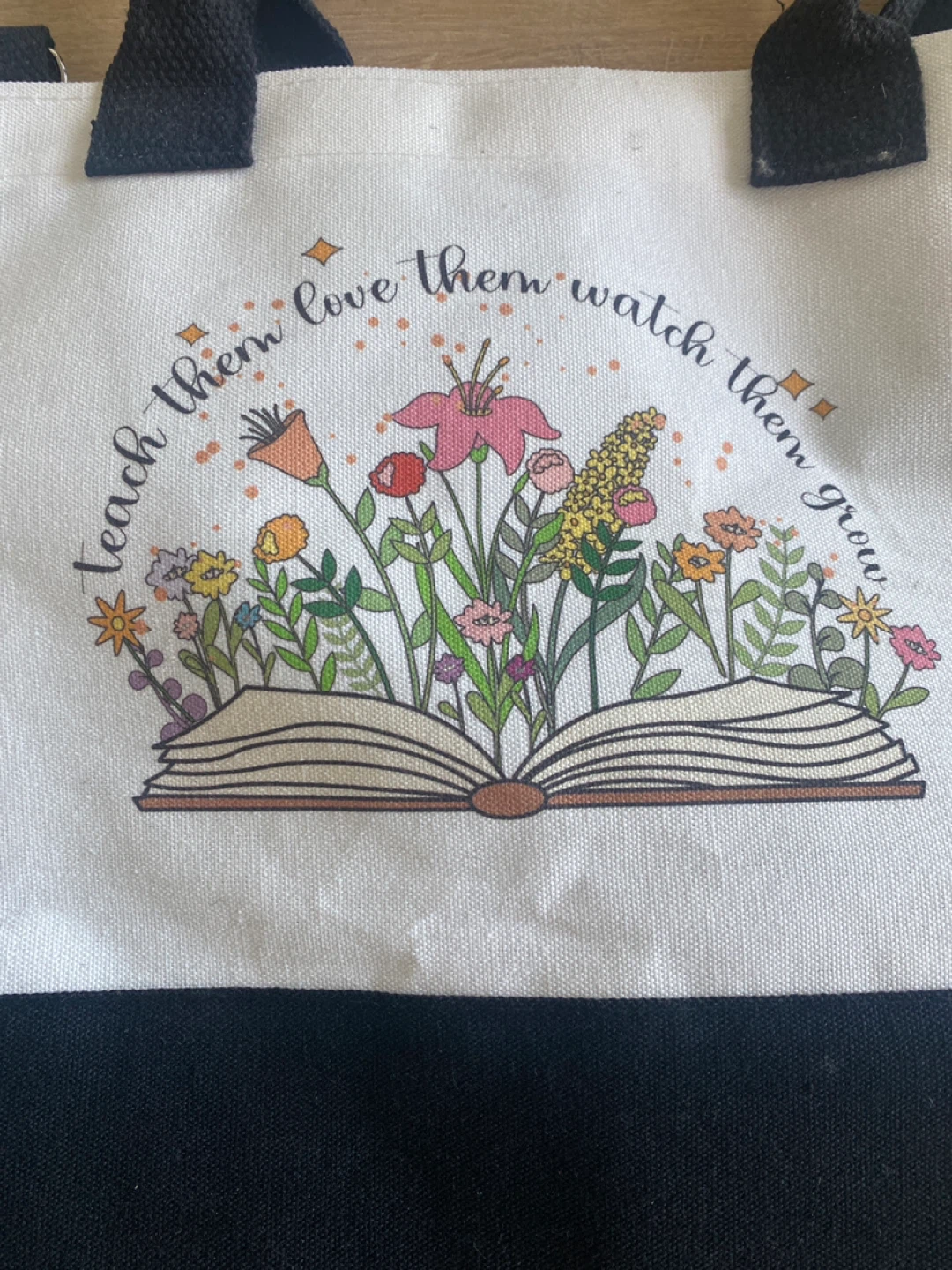 Canvas Tote Bag with Floral Book Design - photo 3