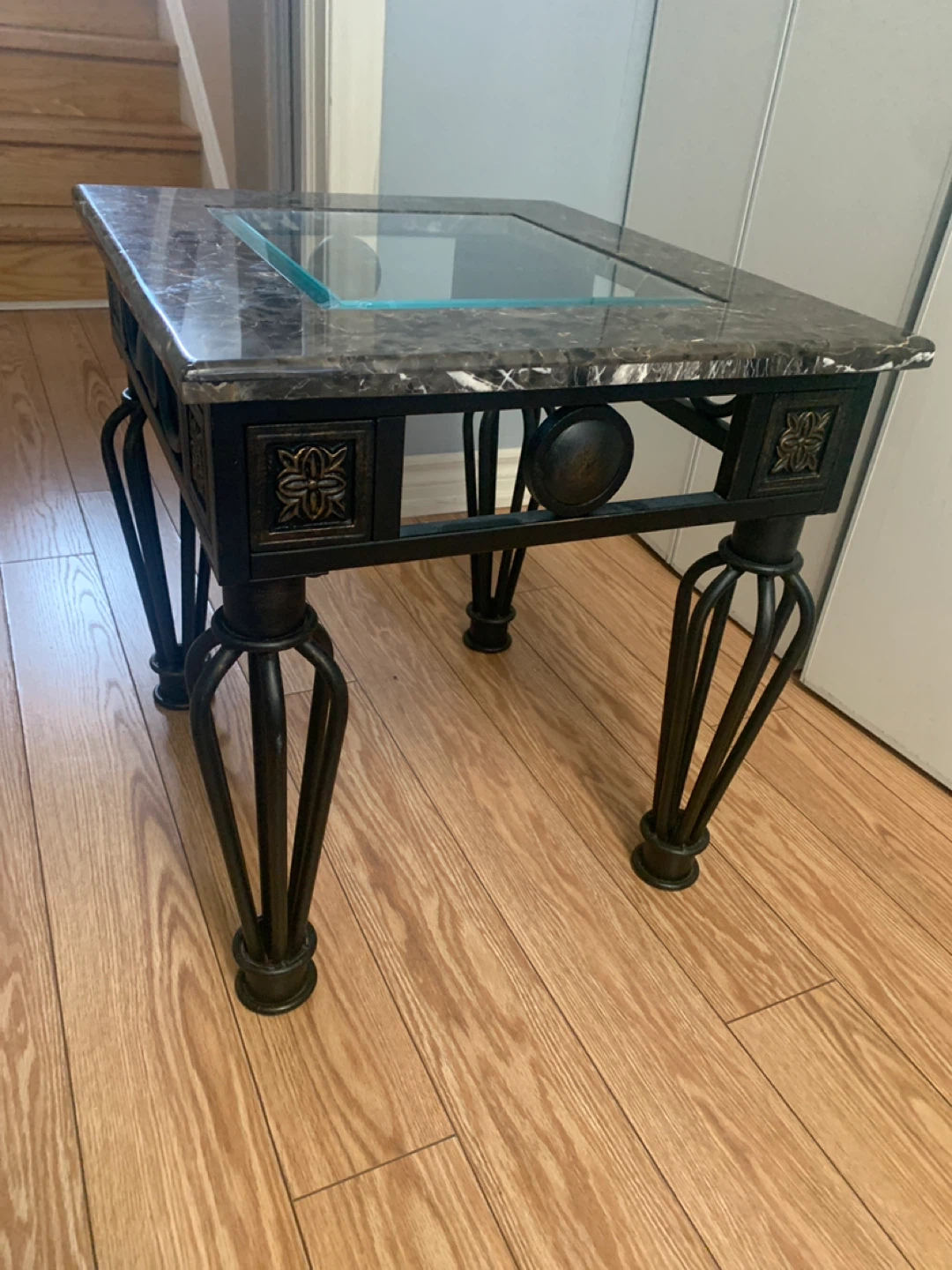 Marble Top End Table with Glass Insert
