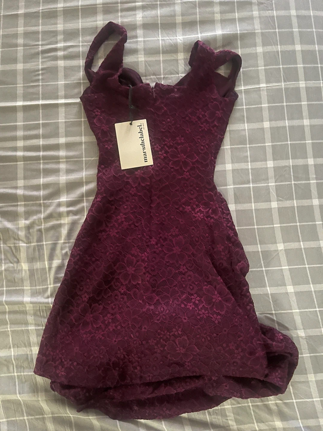 Mars The Label Burgundy Lace Mini Dress Size UK 6 - photo 2