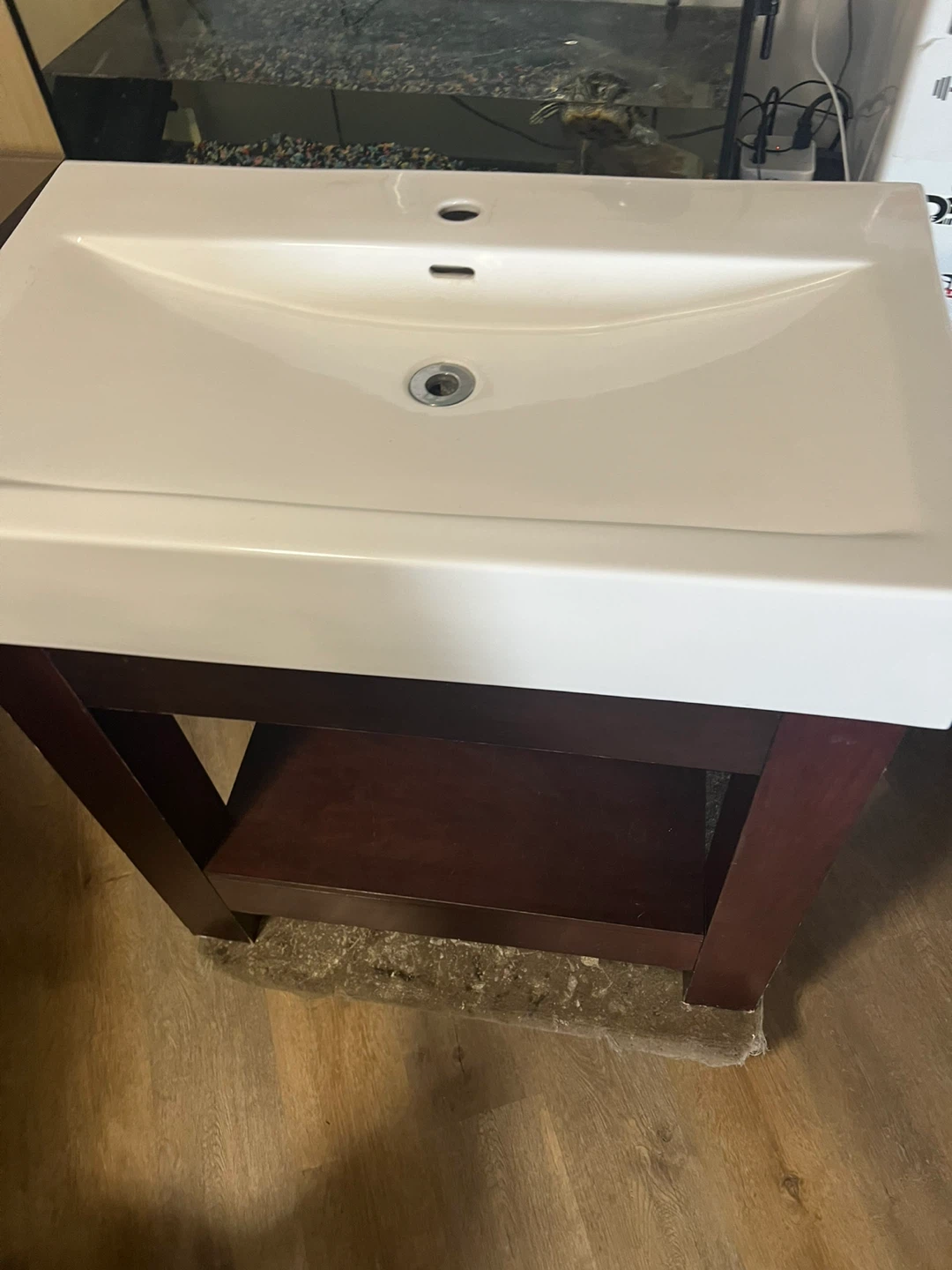 White Rectangular Vessel Sink with Dark Wood Vanity Stand - photo 2