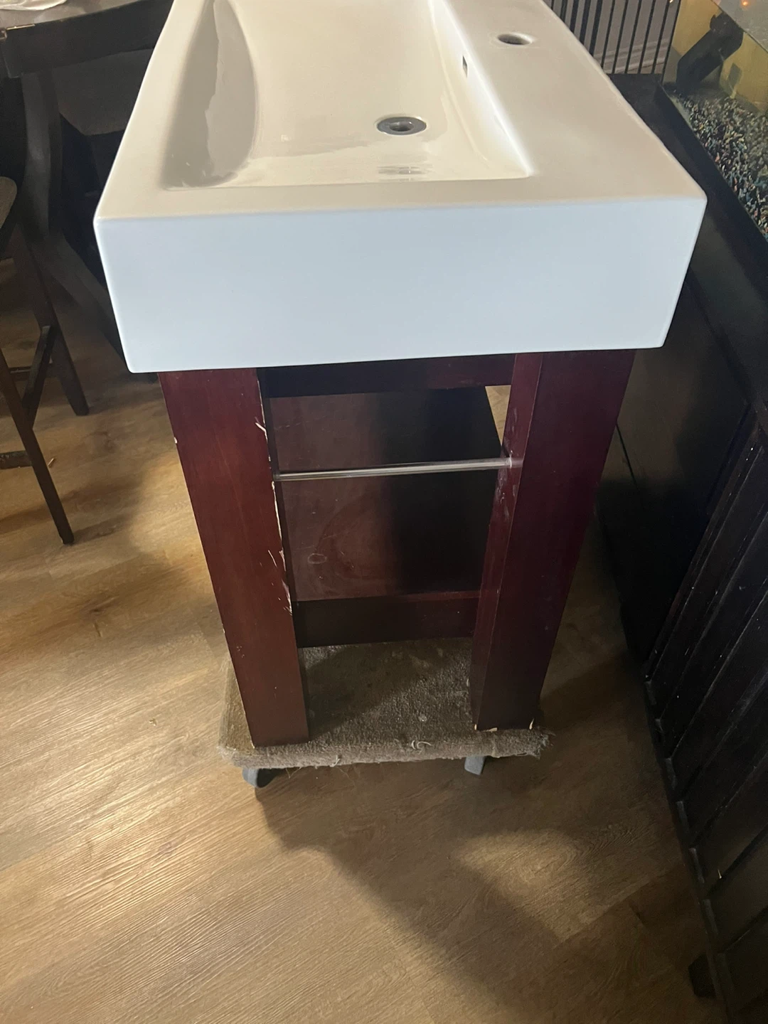 White Rectangular Vessel Sink with Dark Wood Vanity Stand - photo 3