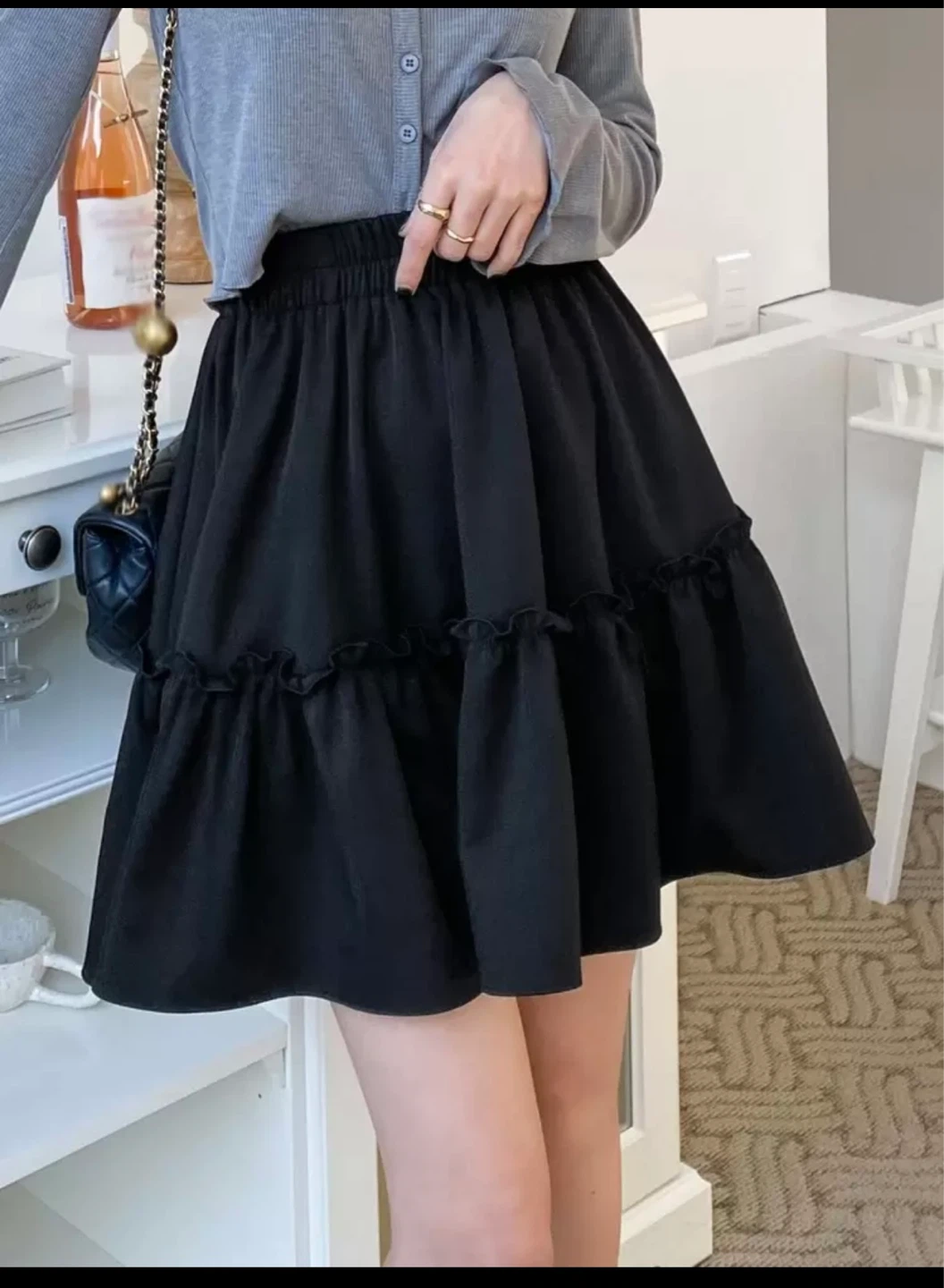 Black Ruffled Mini Skirt