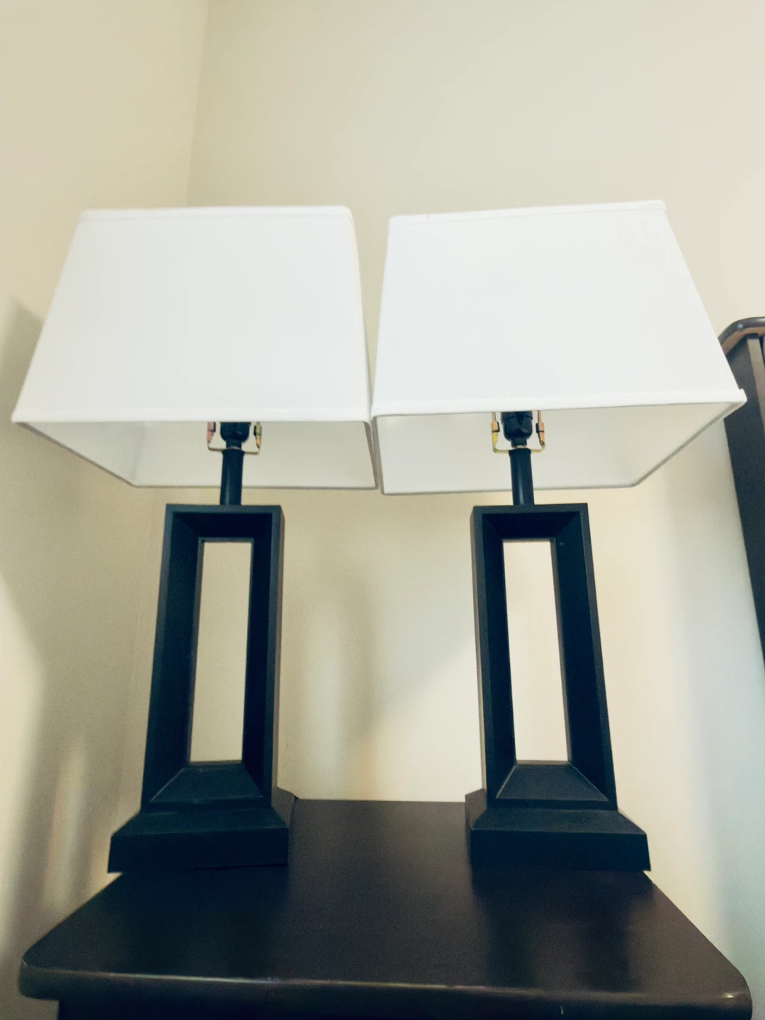 Set of 2 Black Modern Table Lamps with White Shades