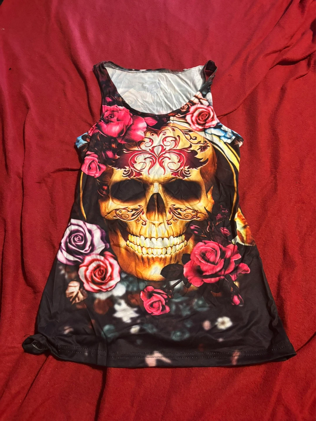 Skull and Roses Sleeveless Tank Top