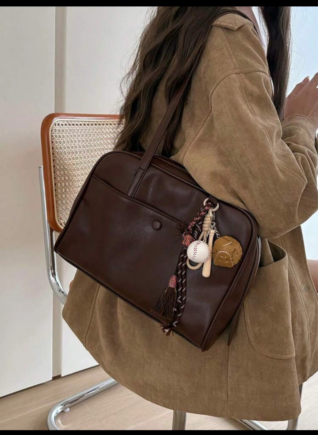 Brown Faux Leather Shoulder Bag