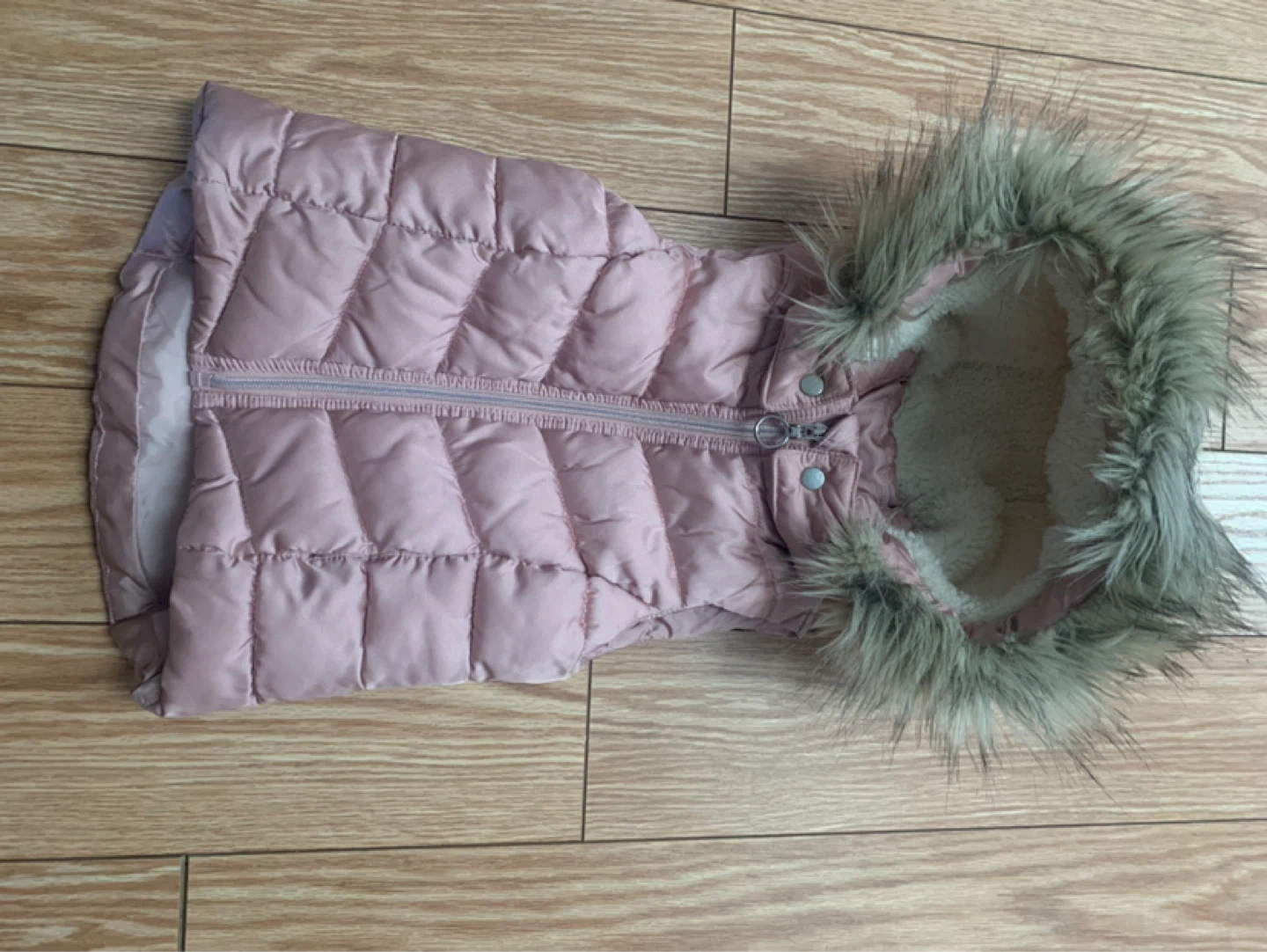 Girls Pink Puffer Vest with Faux Fur Hood size 2-4