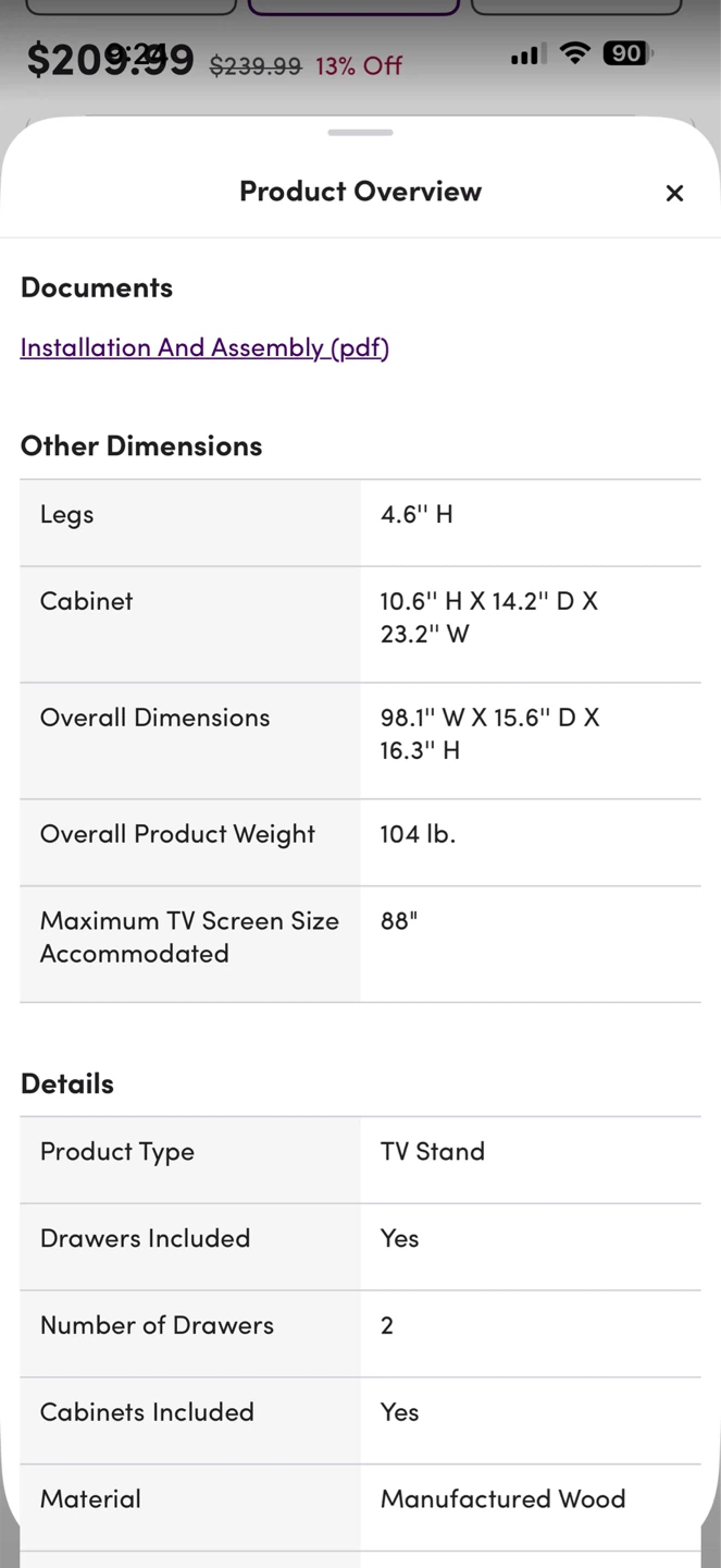 98" TV Stand Console - Natural Wood - photo 2