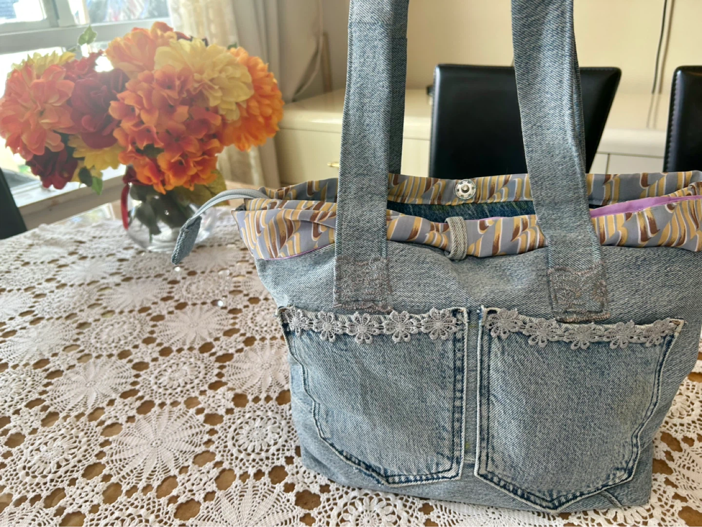Cottage-core Durable Denim Tote Bag with Bow Detail - photo 4