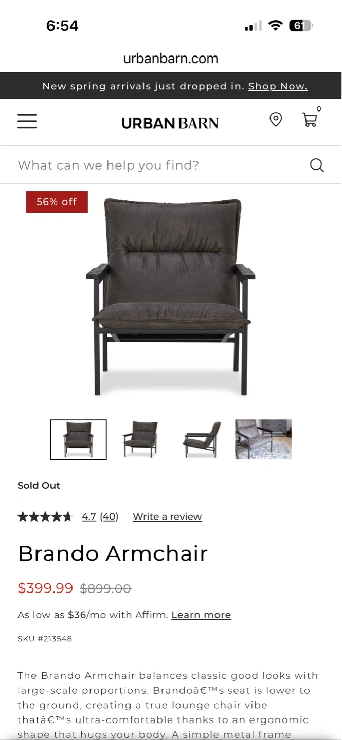 Urban Barn Brando Armchair