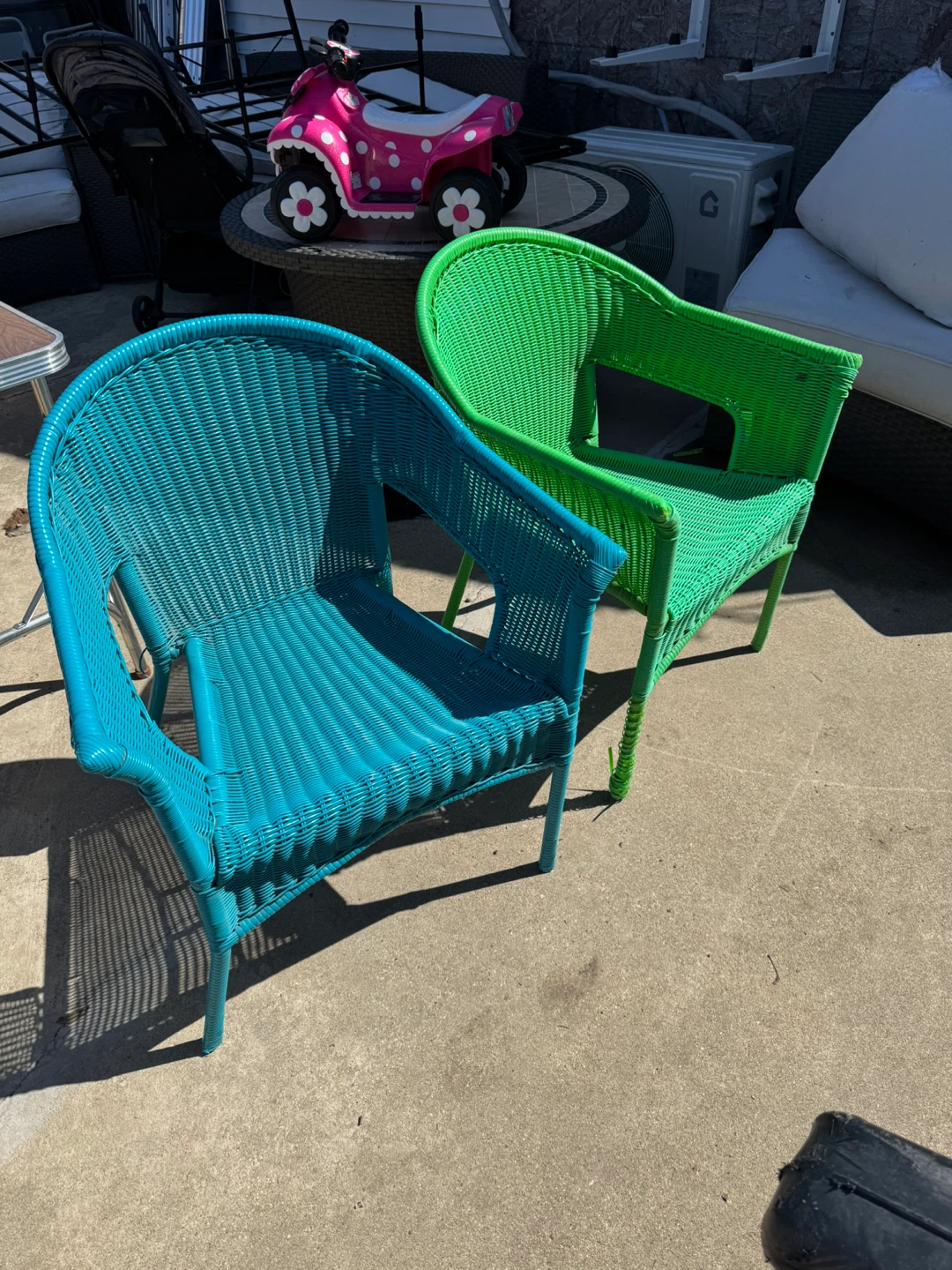 Set of 2 Woven Patio Chairs - Blue & Green