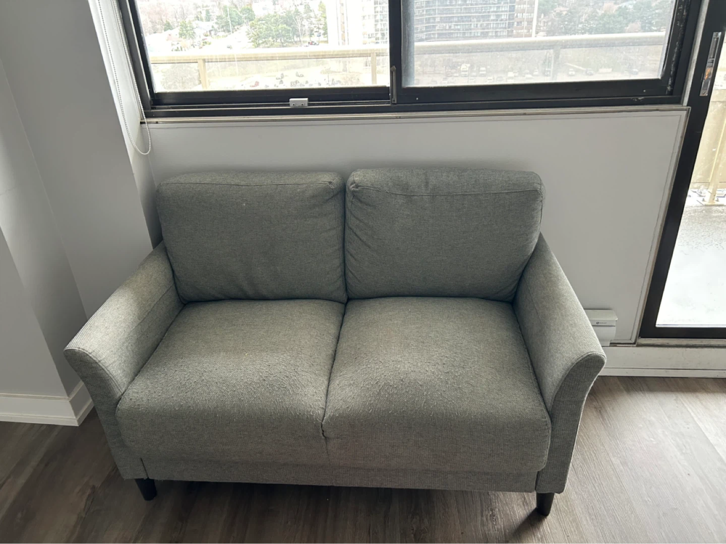 Grey loveseat couch