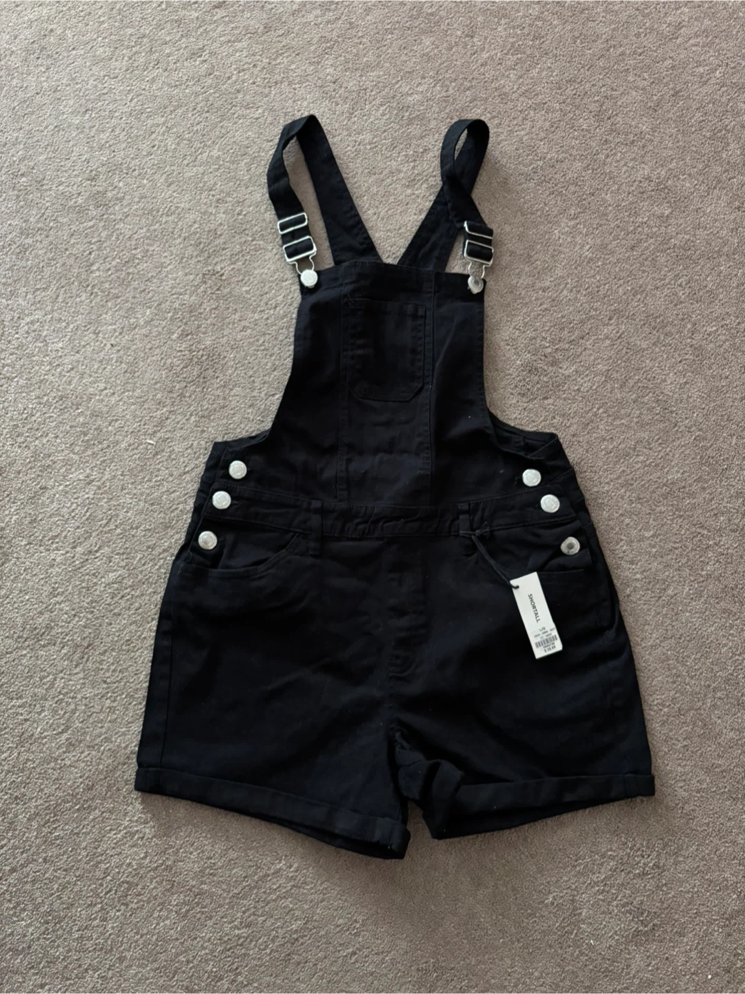 Black Denim Shortall Overalls