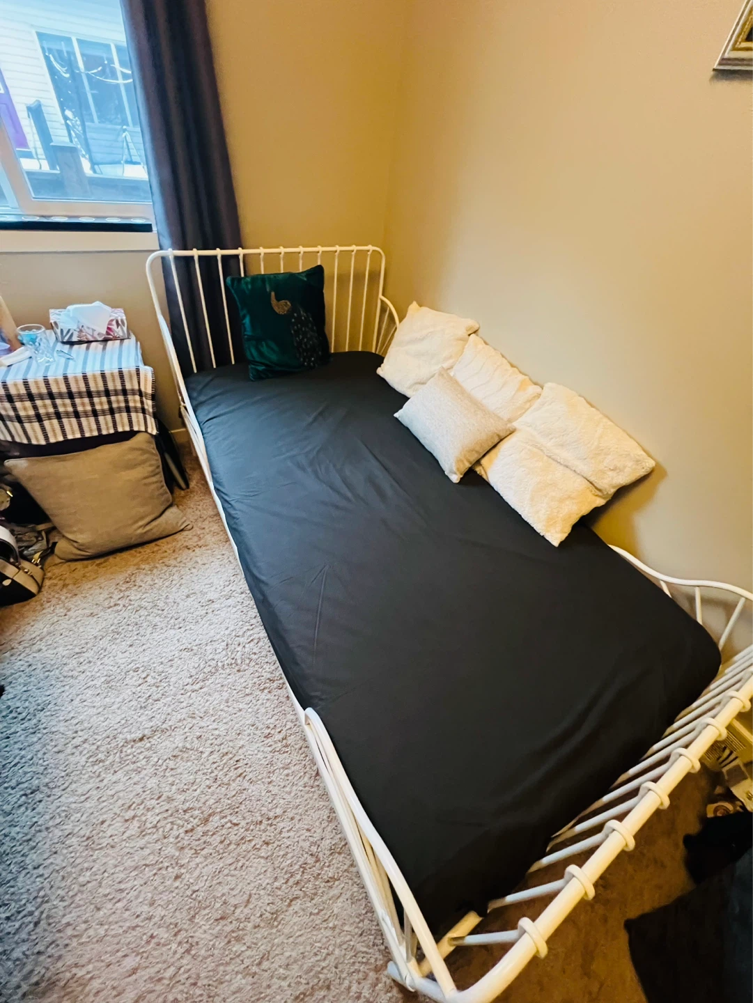 White Metal twin Daybed cum crib bed with twin mattress