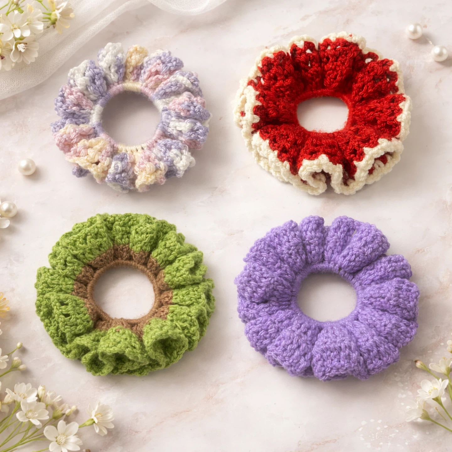 New Handmade Customized Crochet Scrunchies