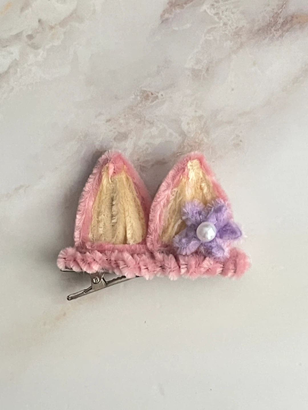 New Handmade Plush Cat Ear Hair Clip - Chenille Steam