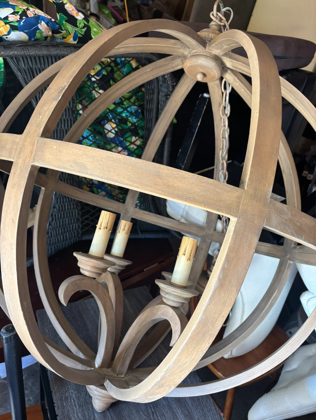 Currey and company organic modern large axel orb wood chandelier