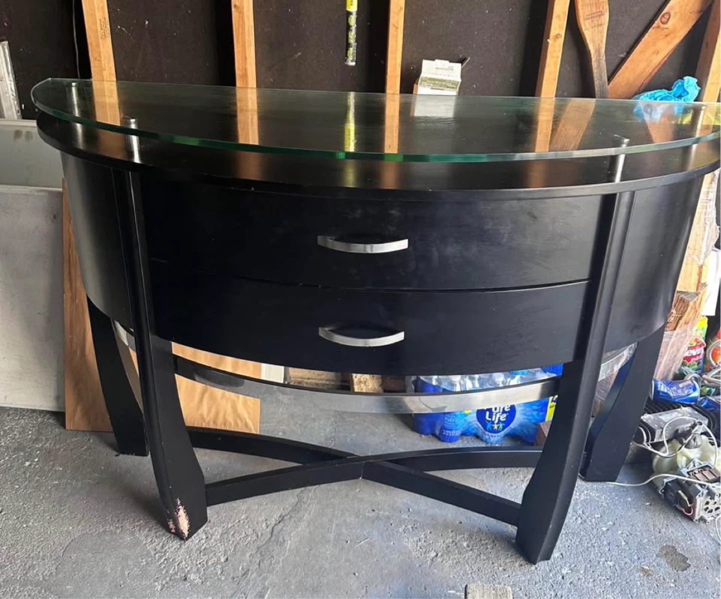 Half-Round Black Console Table with Glass Top - photo 2