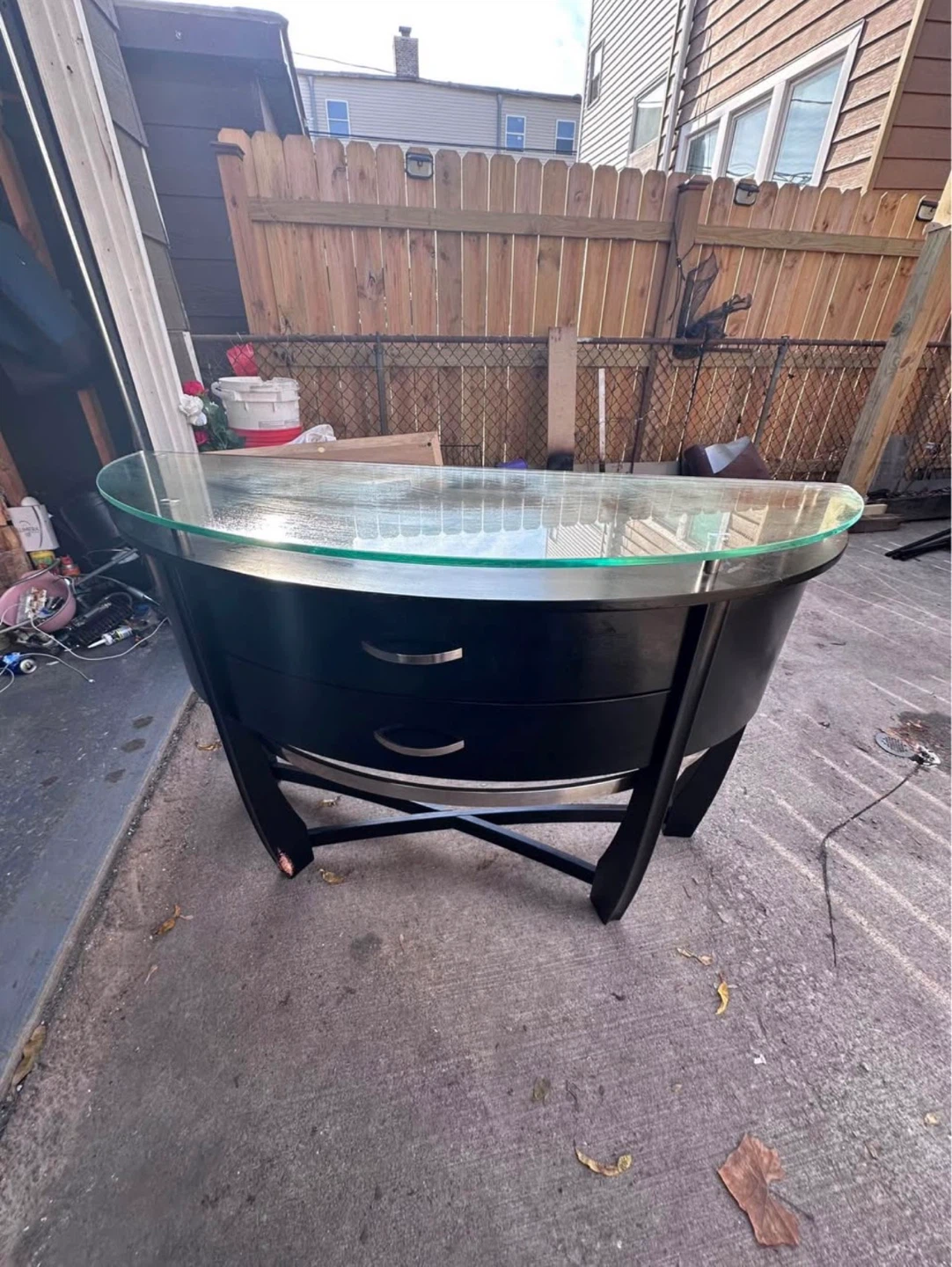 Half-Round Black Console Table with Glass Top