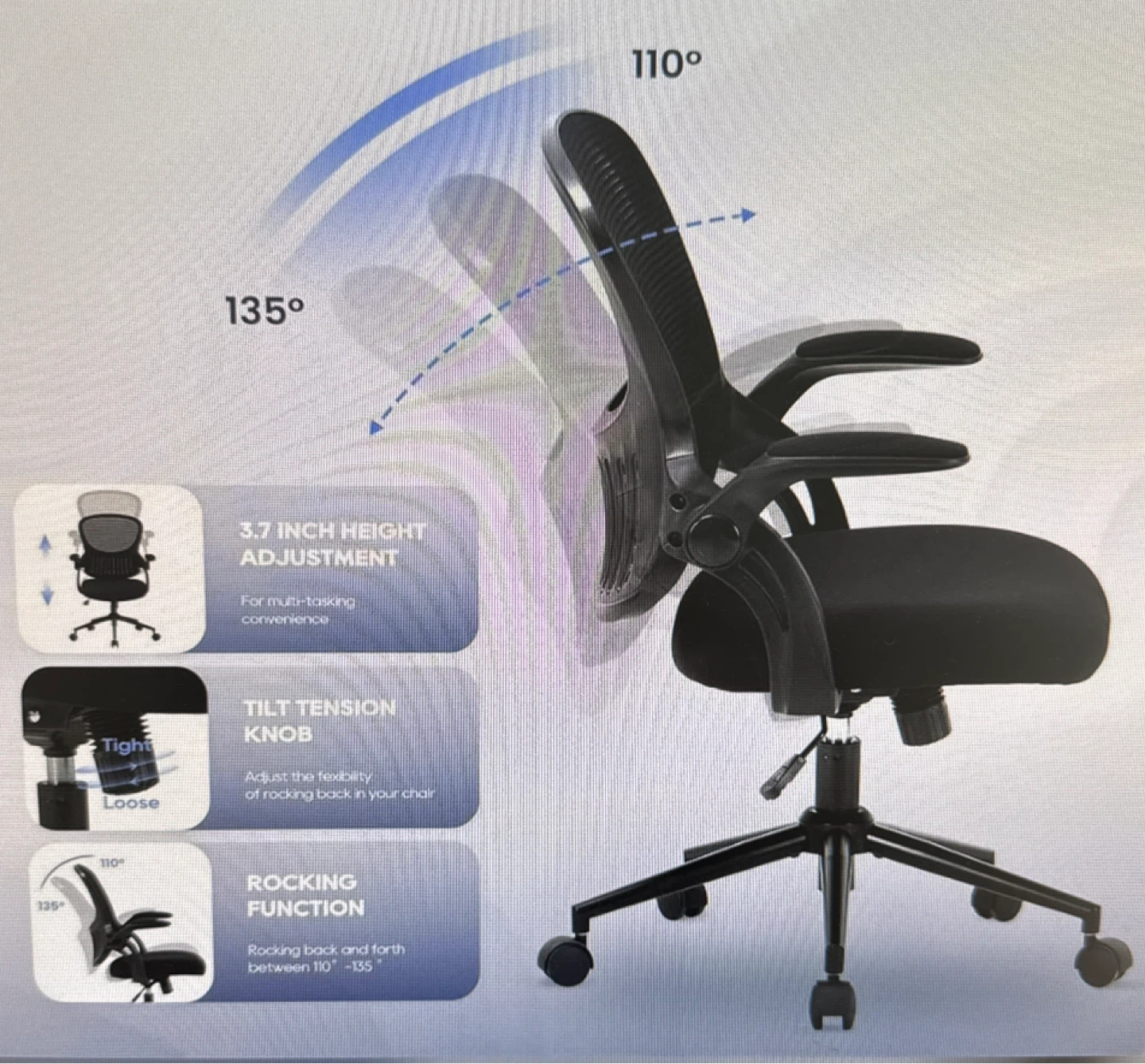 Black Mesh Office Chair with Adjustable Height and Tilt - photo 3