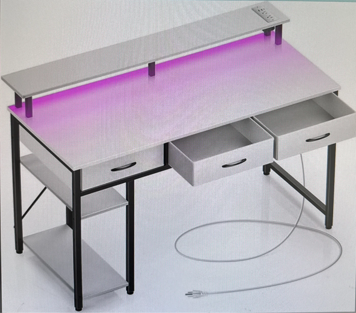 Working Desk with RGB LED Lights and Built-in Power Ports