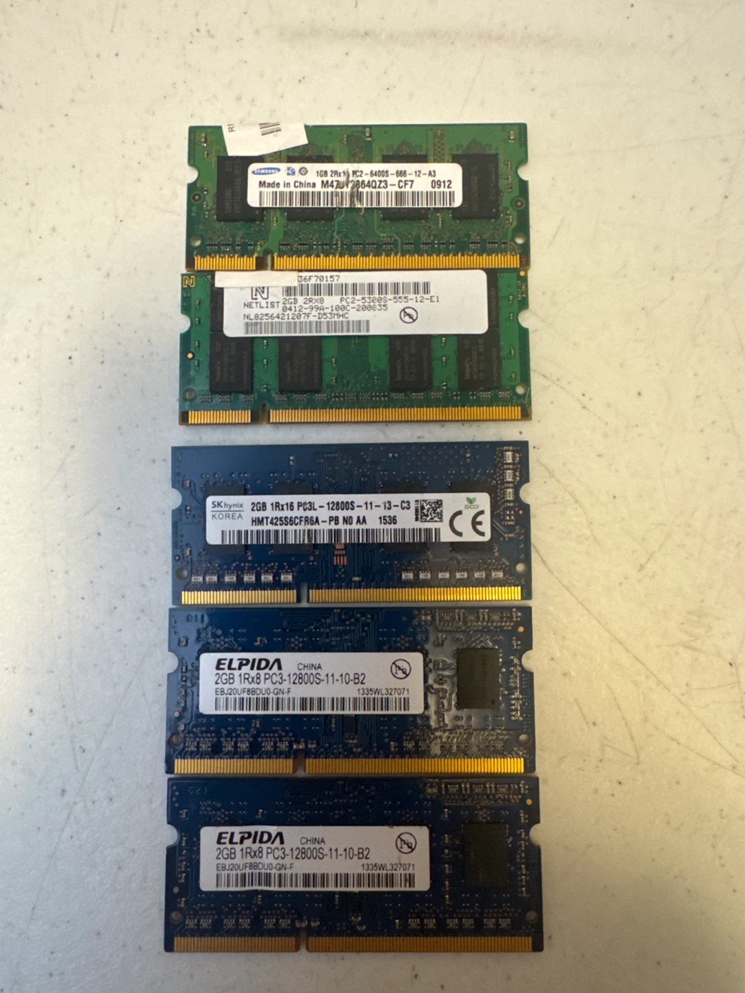 5 Laptop sticks of RAM