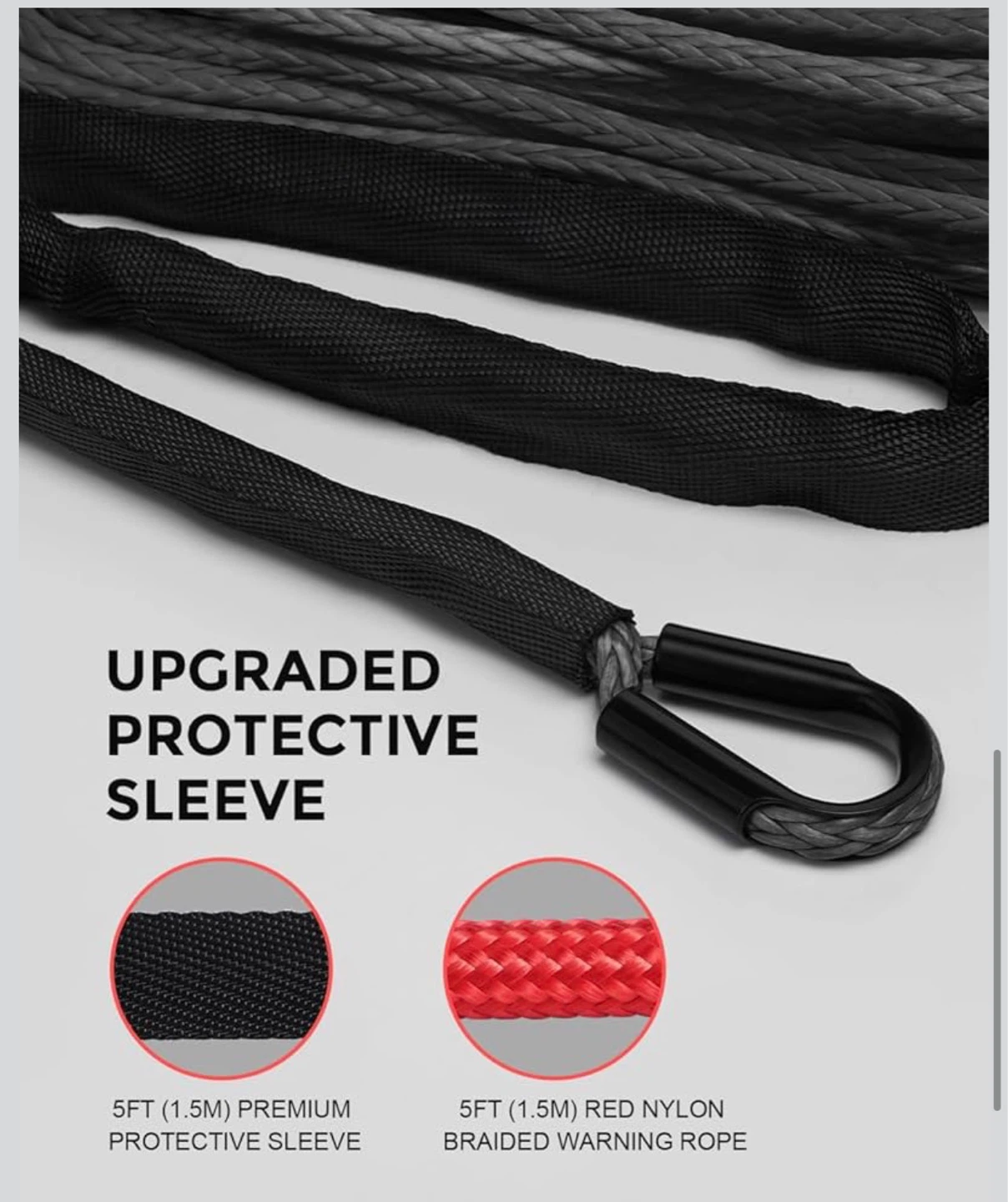 Kolvoii 1/4" x 50' Synthetic Winch Rope Kit - photo 5