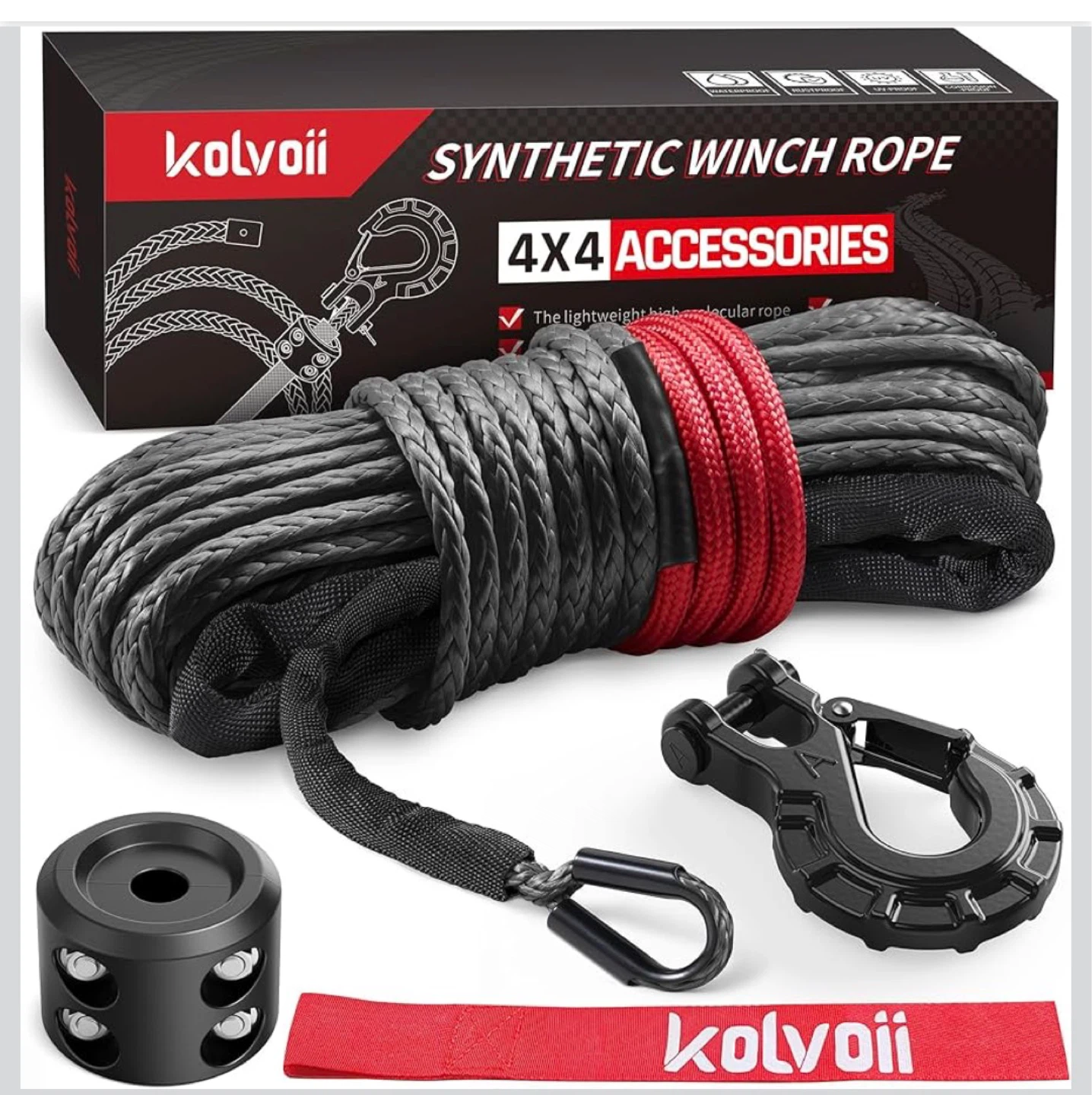 Kolvoii 1/4" x 50' Synthetic Winch Rope Kit