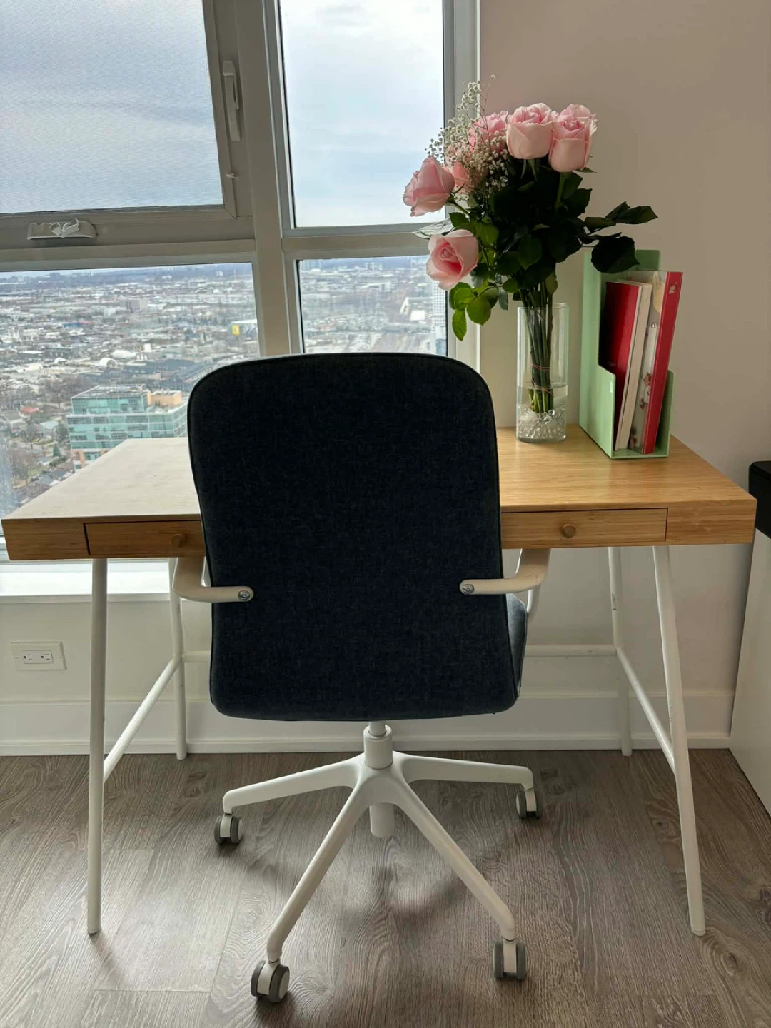 Bamboo desk with denim fabric chair - photo 2