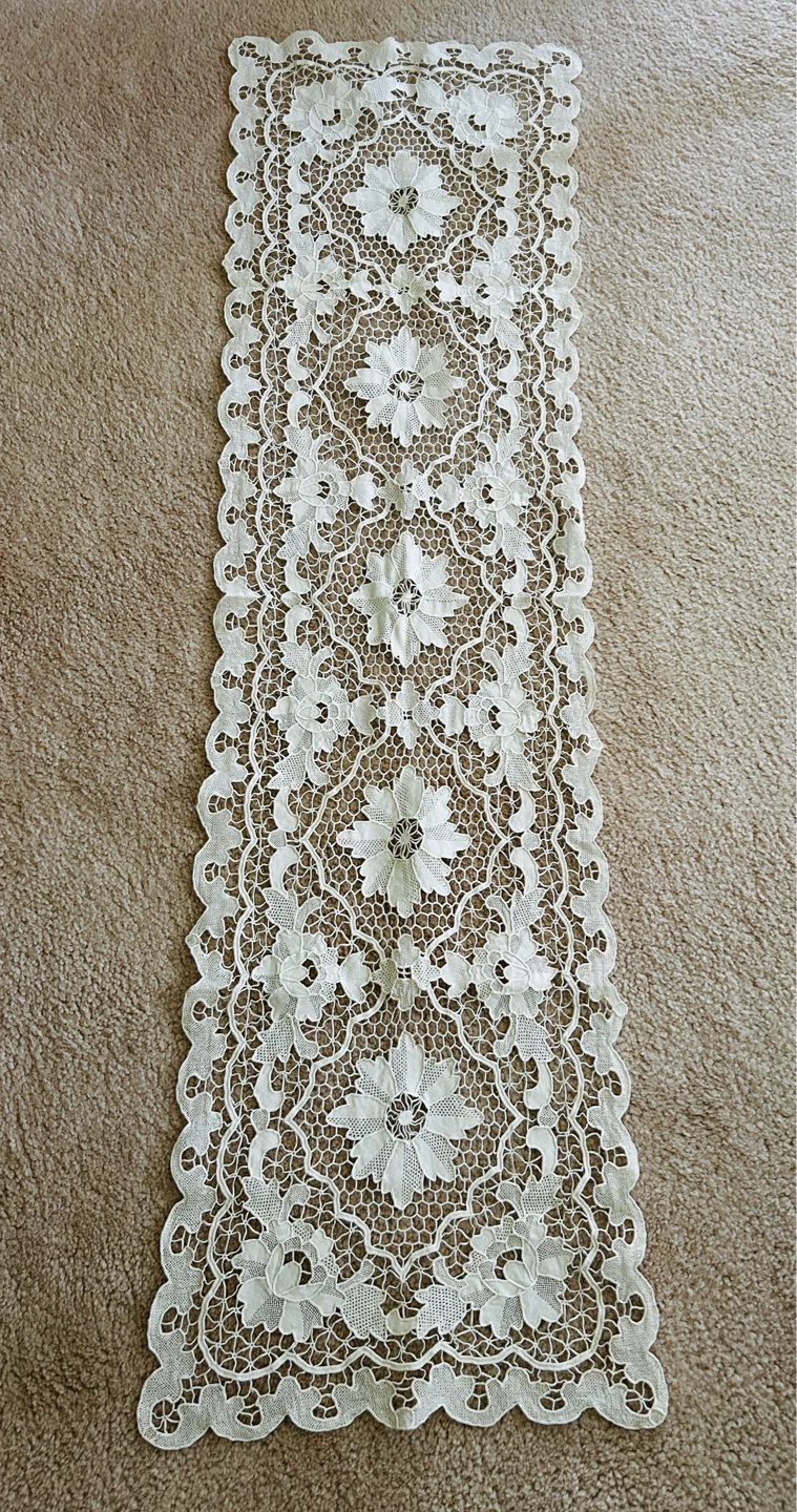 Vintage 48” White Lace Table Runner
