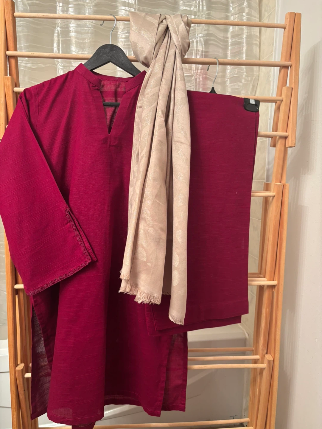 3 Piece Magenta Kurti Set with Scarf