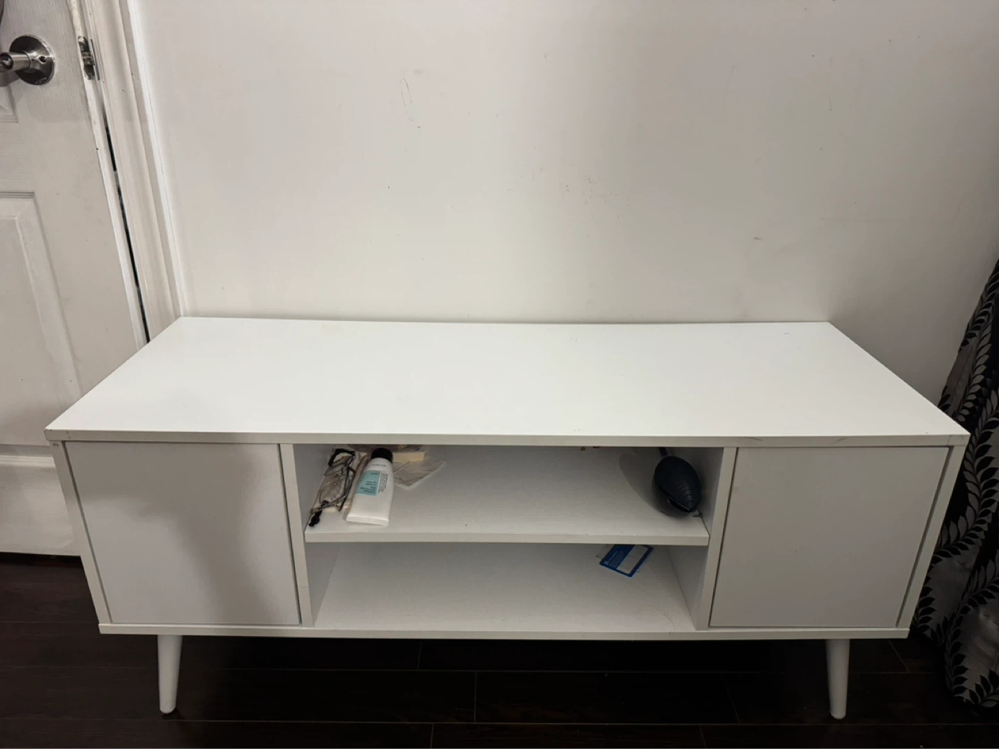 White TV Stand with Storage - 43.3" L