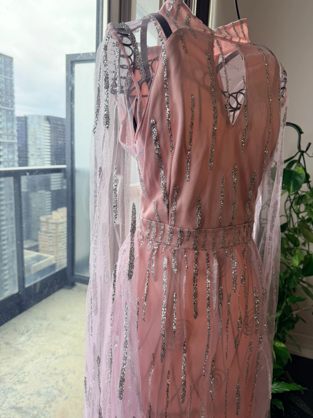 Pink sequined gown with sheer overlay - photo 3