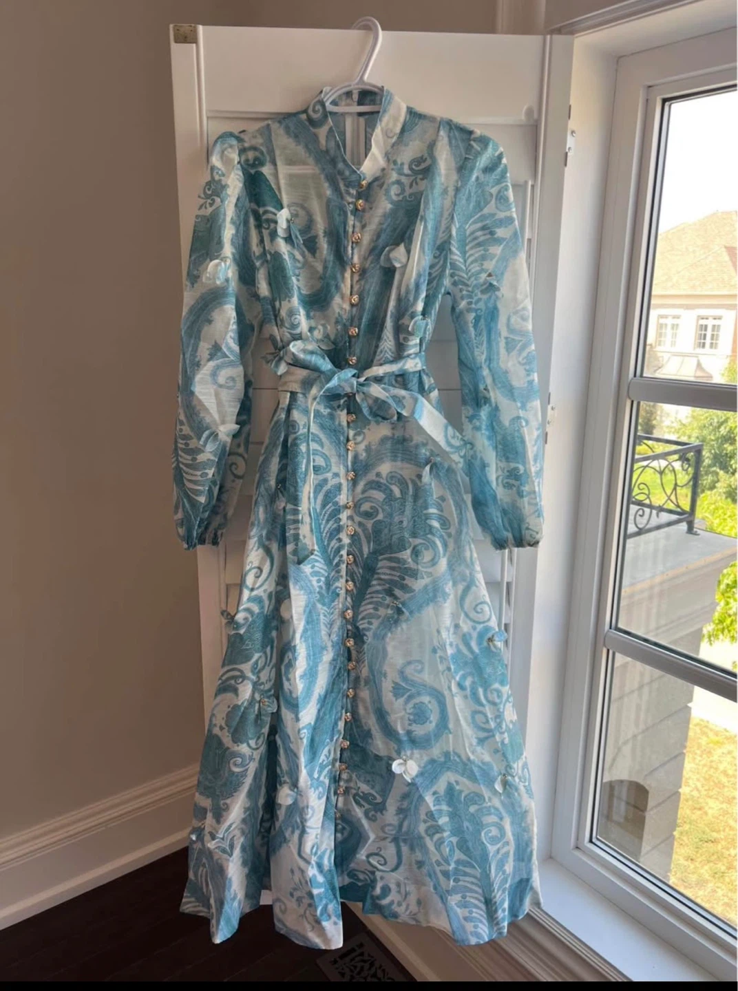 Blue and White Patterned Maxi Dress S/M