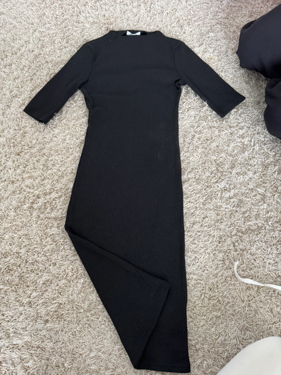 Revamped Black Ribbed Mock Neck Midi Dress - XS