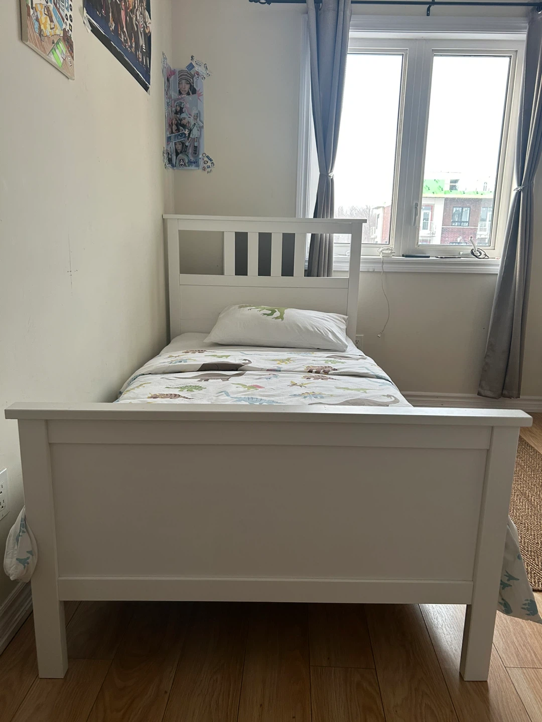 IKEA - White Twin Bed Frame with Dinosaur Bedding - photo 2