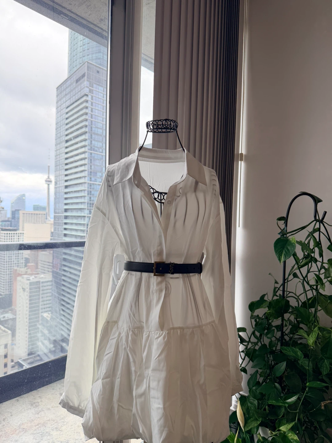 White Button-Up Tiered Dress