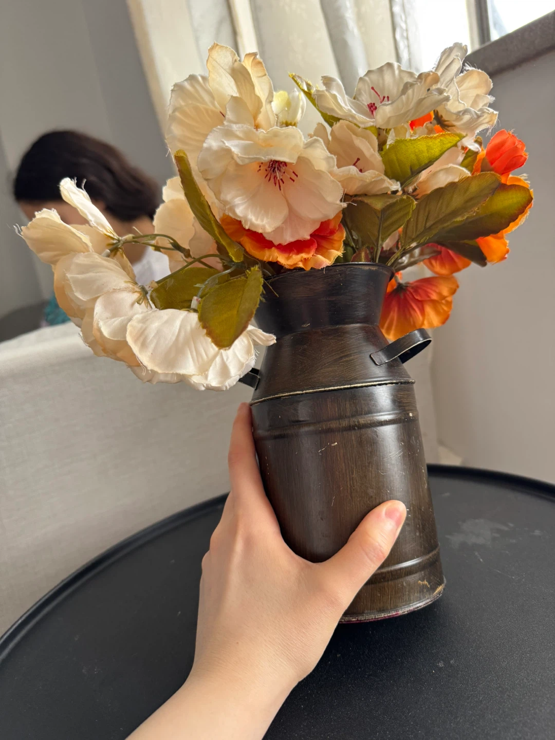 Artificial Flower Arrangement in Metal Milk Can Vase - photo 2
