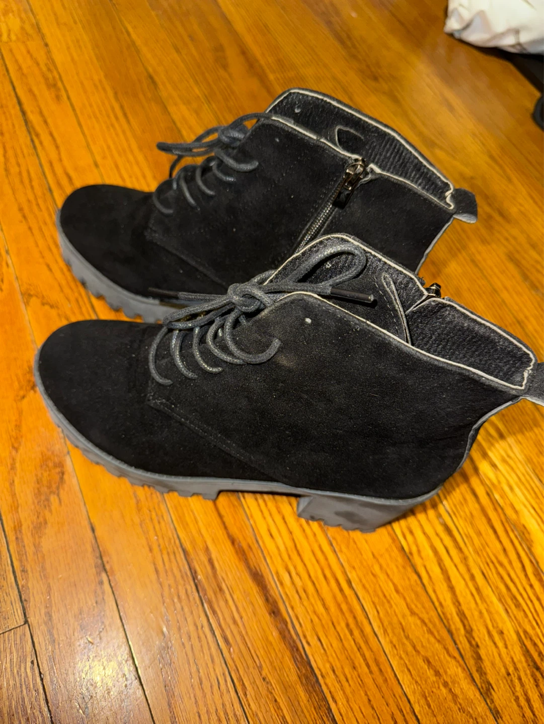 Black Lace-Up Heeled Ankle Boots