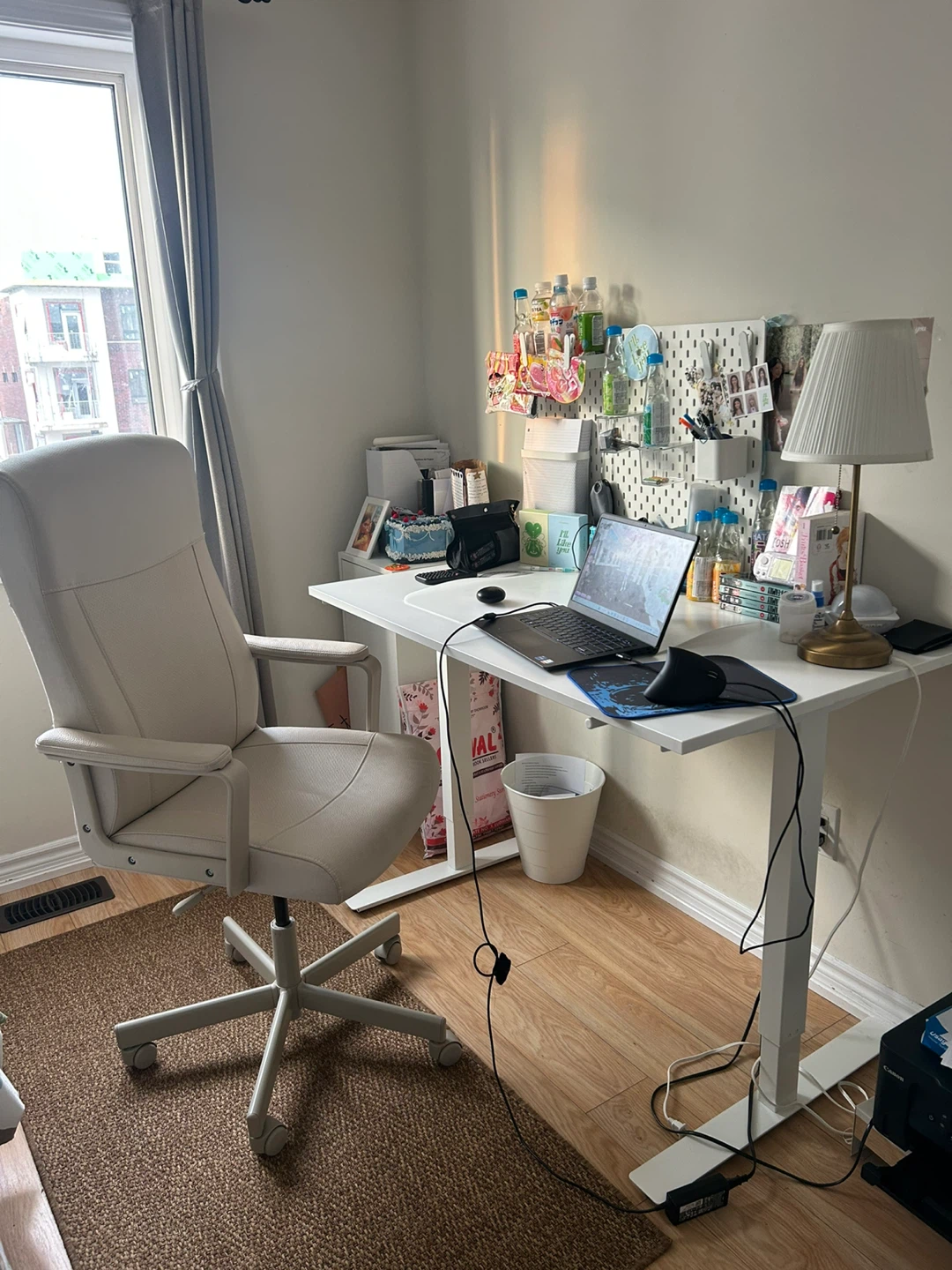 IKEA- White adjustable standing desk with office chair