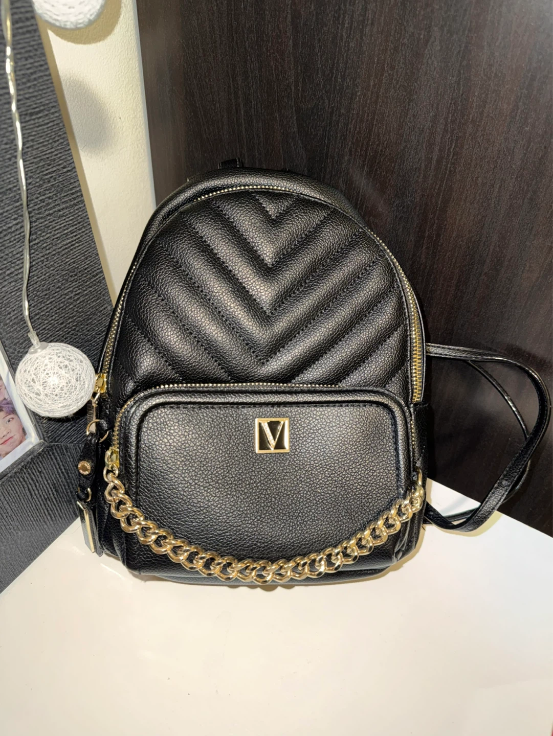 Victoria's Secret Black Quilted Mini Backpack