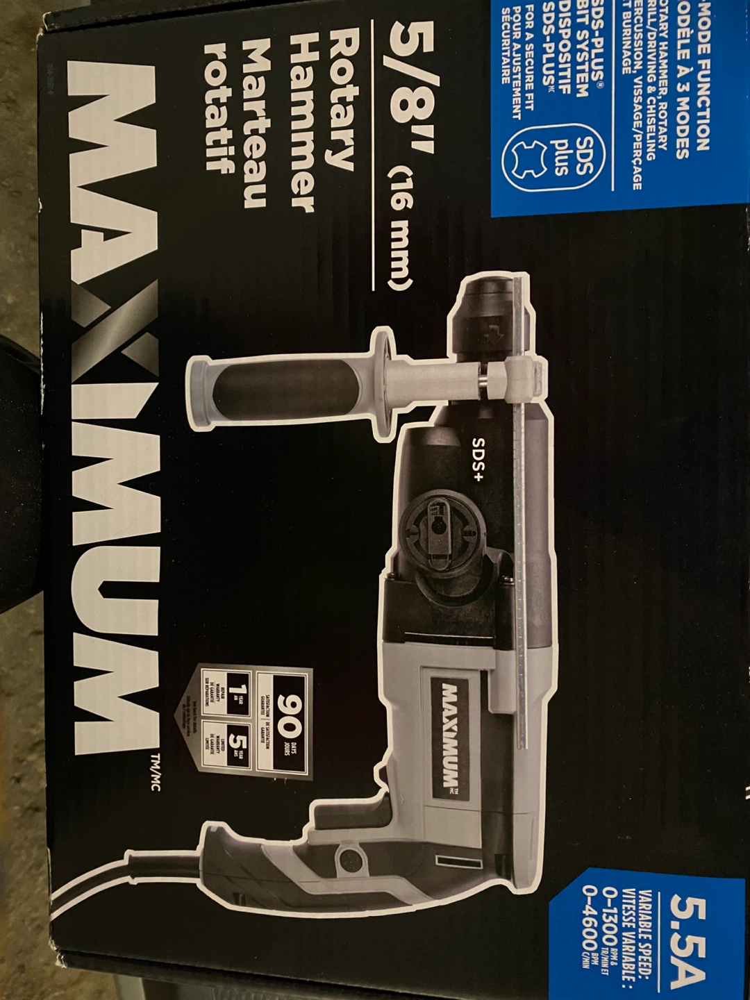 Maximum 5/8" (16 mm) Rotary Hammer