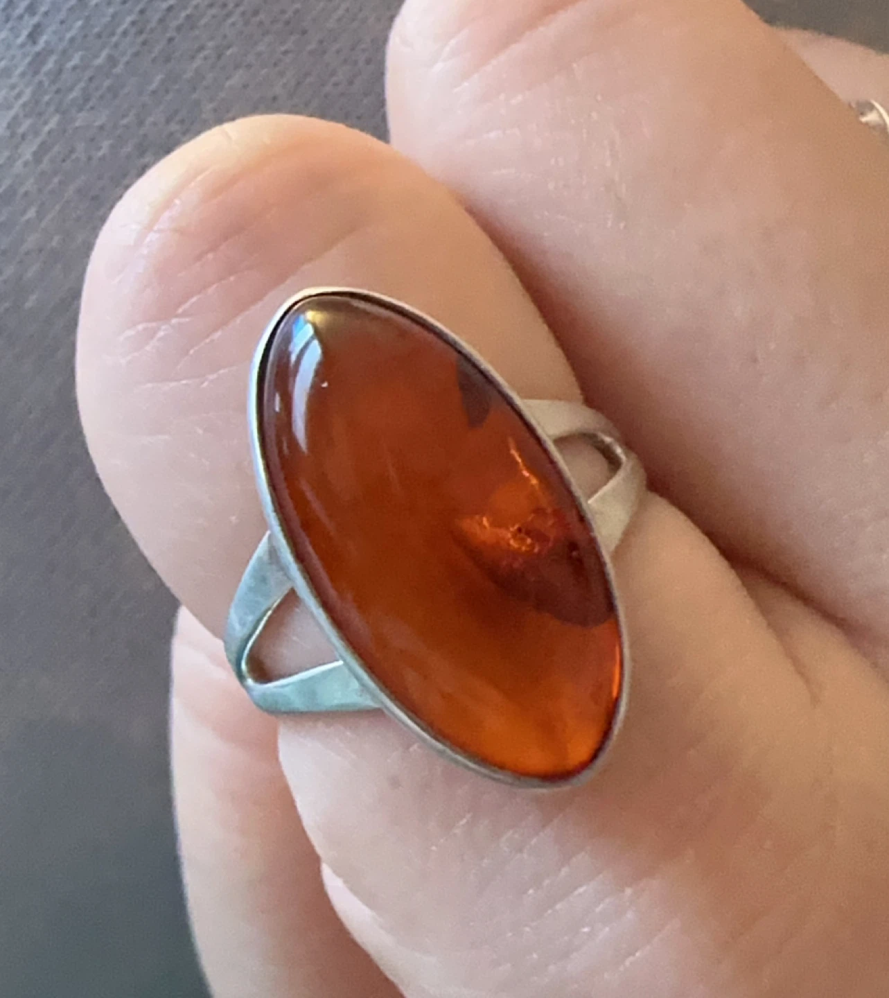 Sterling Silver Orange Amber Marquise Ring