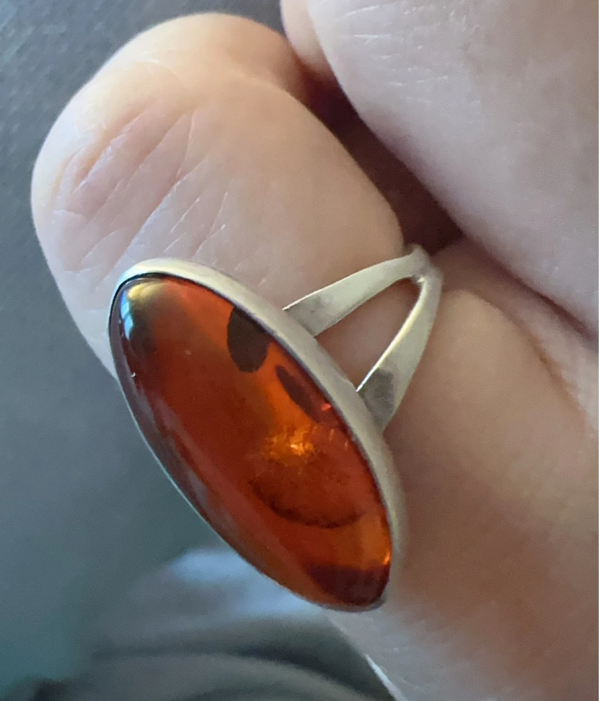 Sterling Silver Orange Amber Marquise Ring - photo 2