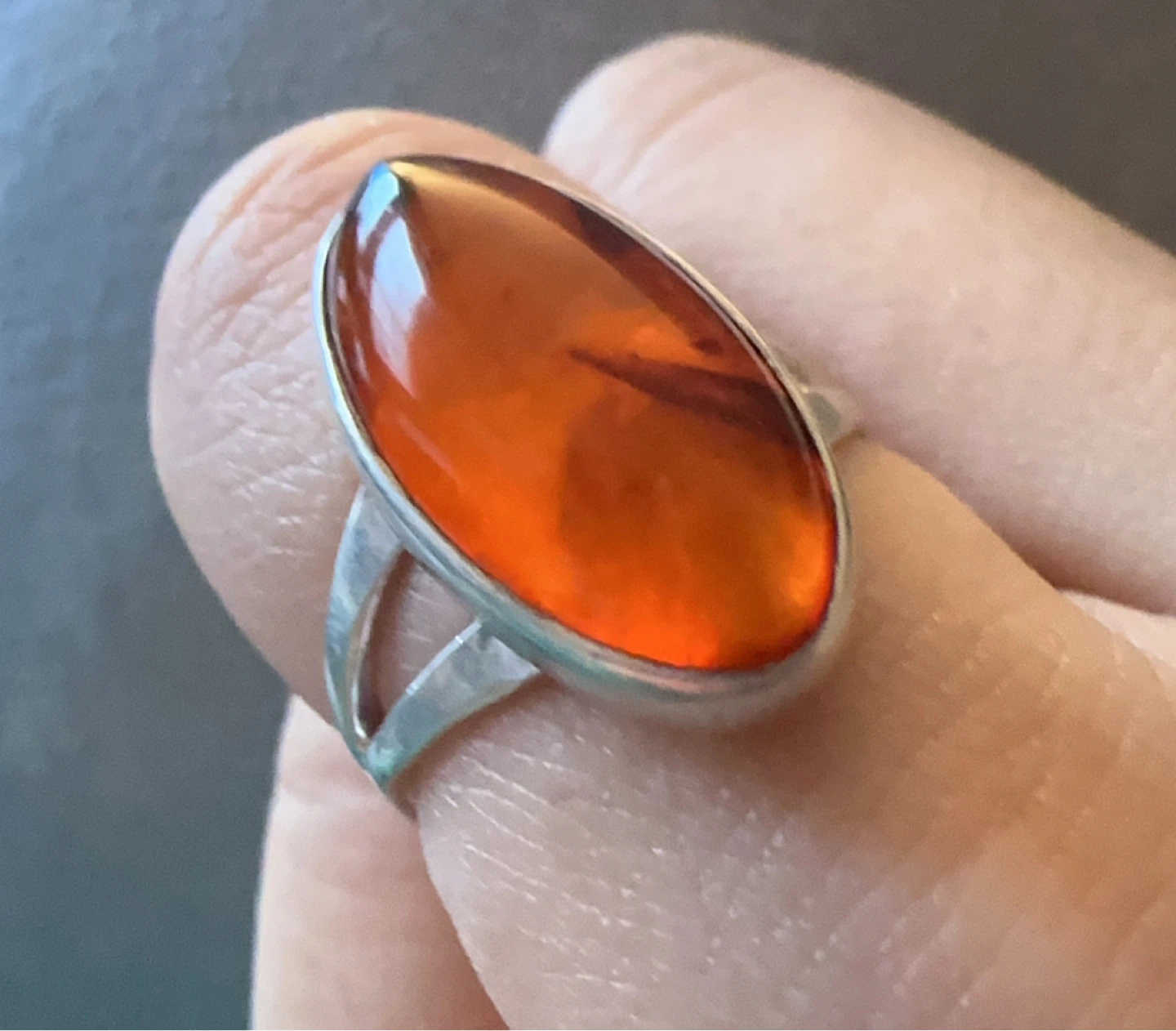 Sterling Silver Orange Amber Marquise Ring - photo 3